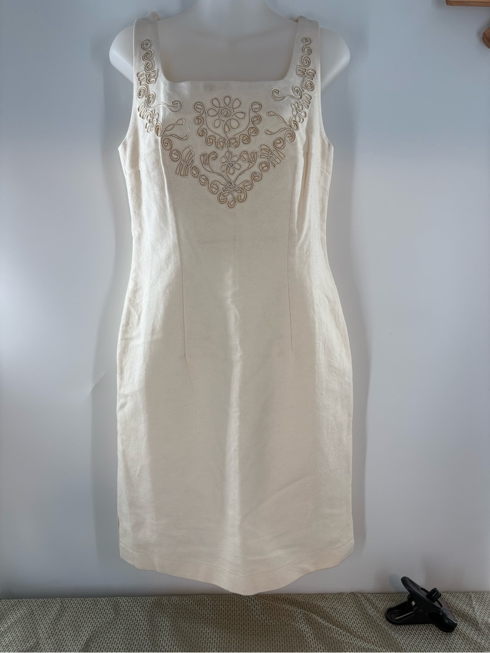 Andrea Della Rocca 100% White Cotton Embroidered Sheath Dress Sz 32 XS